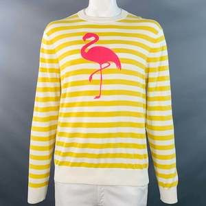 MR TURK Yellow White Pink Flamingo Stripe Cotton Blend Crew Neck Pullover